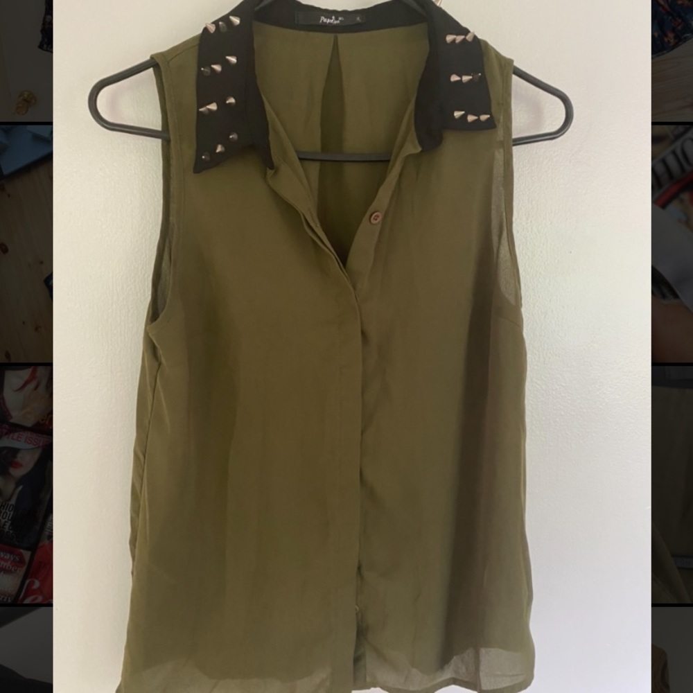 Olive sheer stud button down